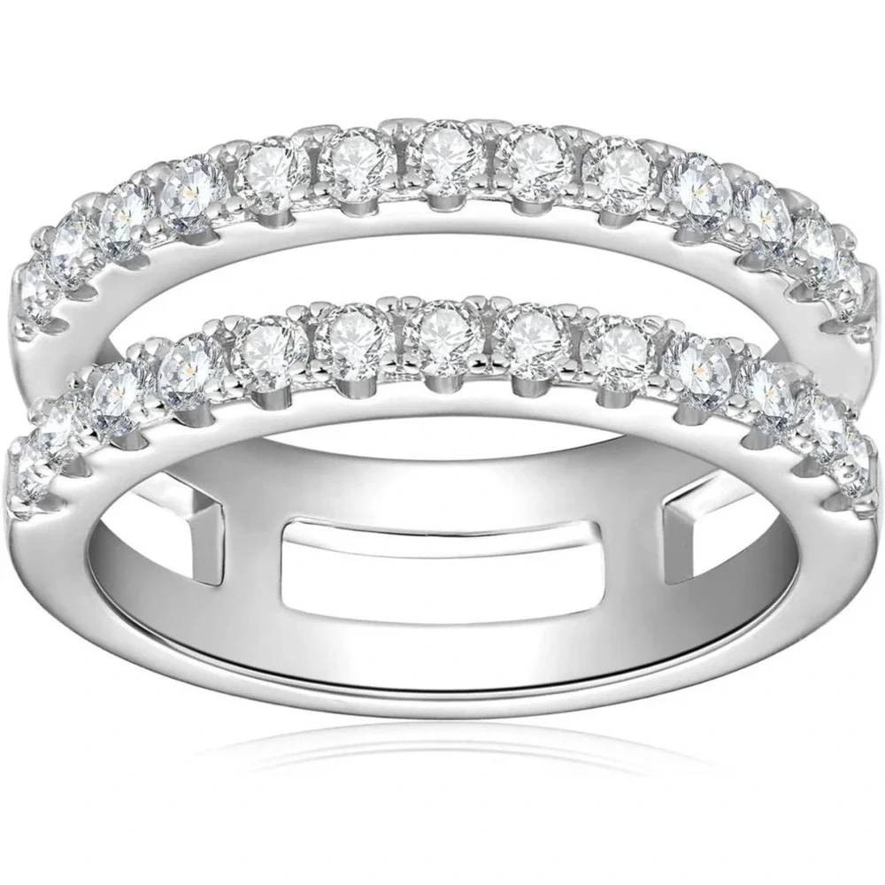 Moissanite Diamond Ring Enhancer Double Row Wedding Band Brilliant GRA Size 10
